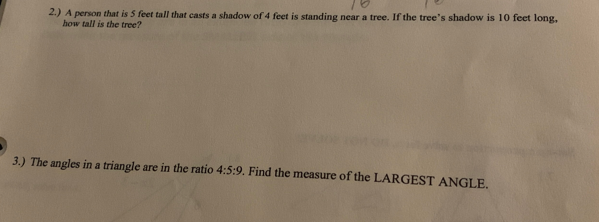 Solved 2.) \ufeffA person that is 5 \ufefffeet tall that casts a | Chegg.com