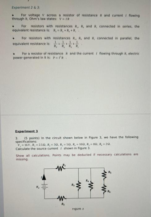 Solved Experiment 2 & 3: For voltage V across a resistor of | Chegg.com