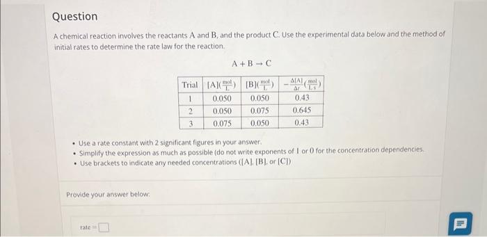 Solved A chemical reaction involves the reactants A and B, | Chegg.com