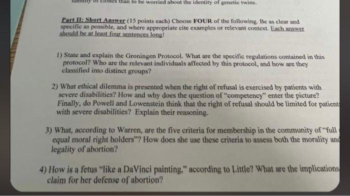Part II: Short Answer (15 points each) Choose FOUR of | Chegg.com