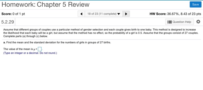 Solved Homework: Chapter 5 Review Save Score: 0 of 1 pt 17 | Chegg.com