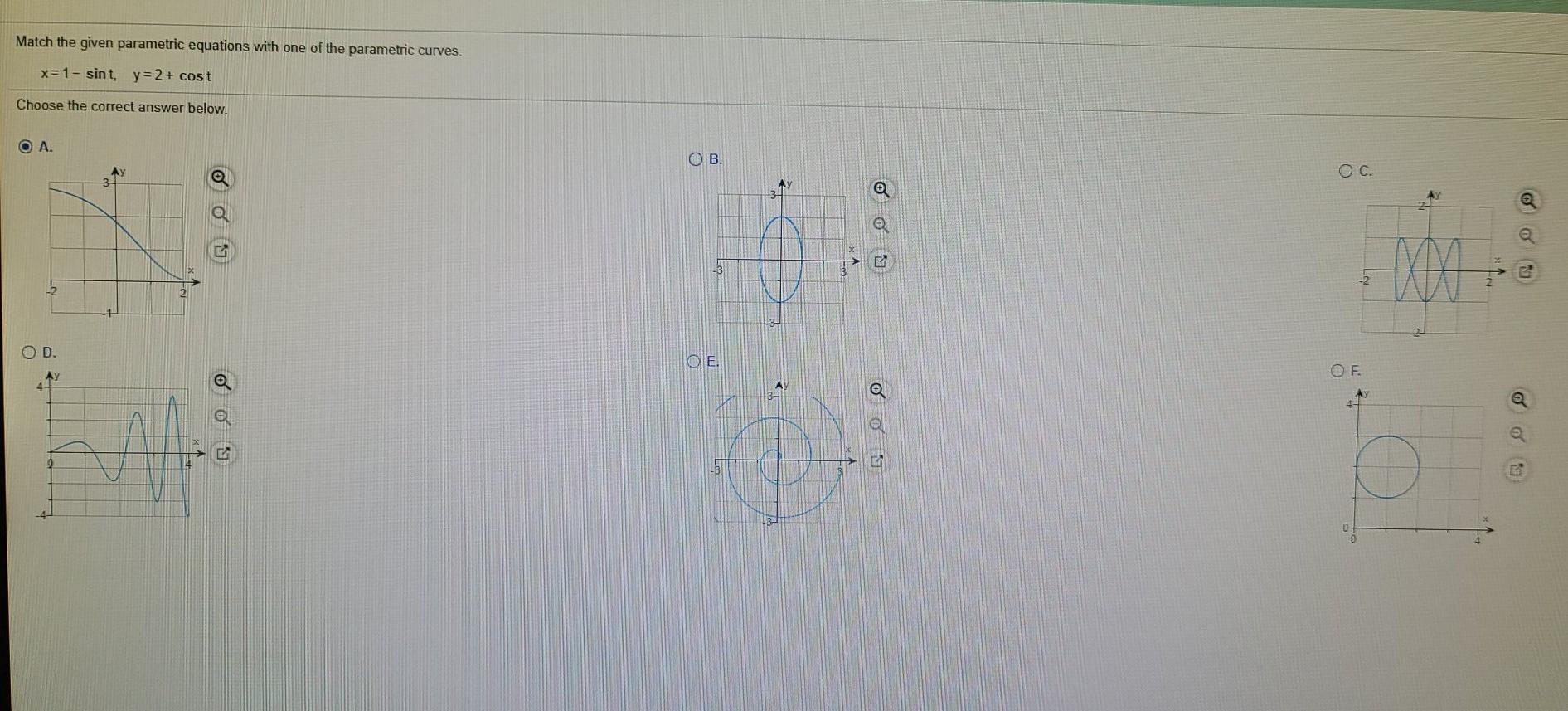 Solved Match The Given Parametric Equations With One Of T Chegg Com