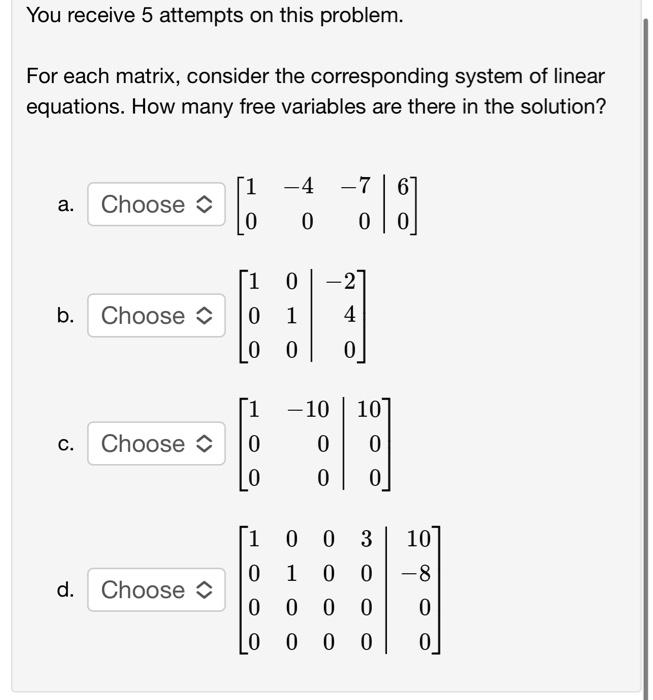 Solved You receive 5 attempts on this problem. For each | Chegg.com