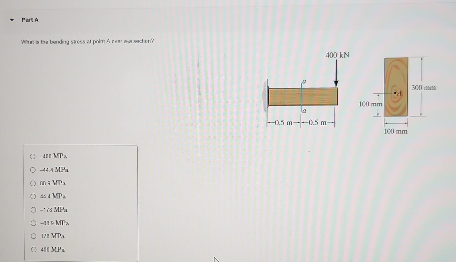 Solved What is the bending stress at point A over a-a | Chegg.com