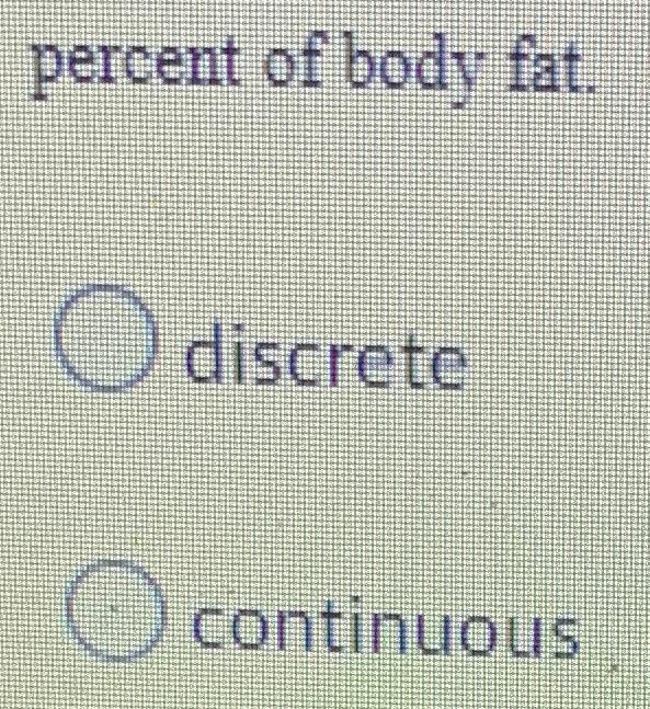 Solved percent of body fat. | Chegg.com