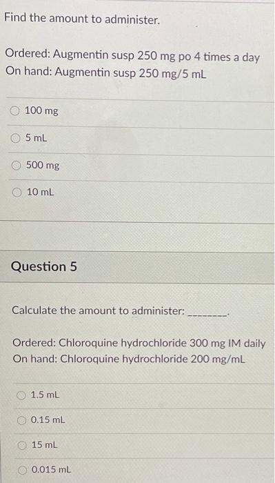 Solved Find The Amount To Administer Ordered Augmentin Chegg Com