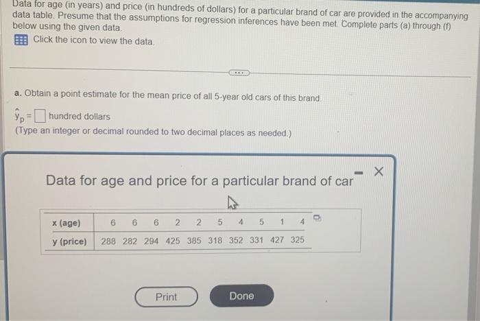 Solved Data for age (in years) and price (in hundreds of | Chegg.com