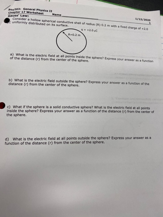 Solved Phy203: General Physics II Chapter 17 Worksheet | Chegg.com