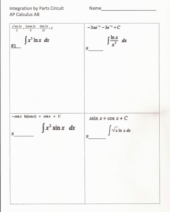 Solved Name Integration by Parts Circuit AP Calculus AB r | Chegg.com