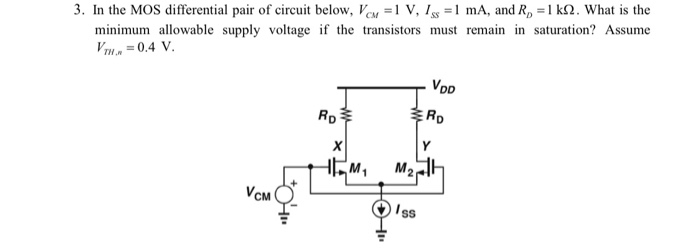 Solved 3. In the MOS differential pair of circuit below, Vox | Chegg.com