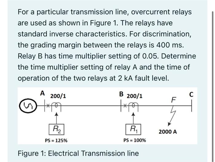 Solved For a particular transmission line, overcurrent