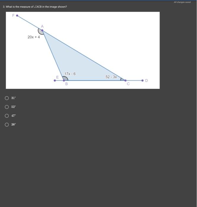 Solved 3. What is the measure of ∠ACB in the image shown?2. | Chegg.com