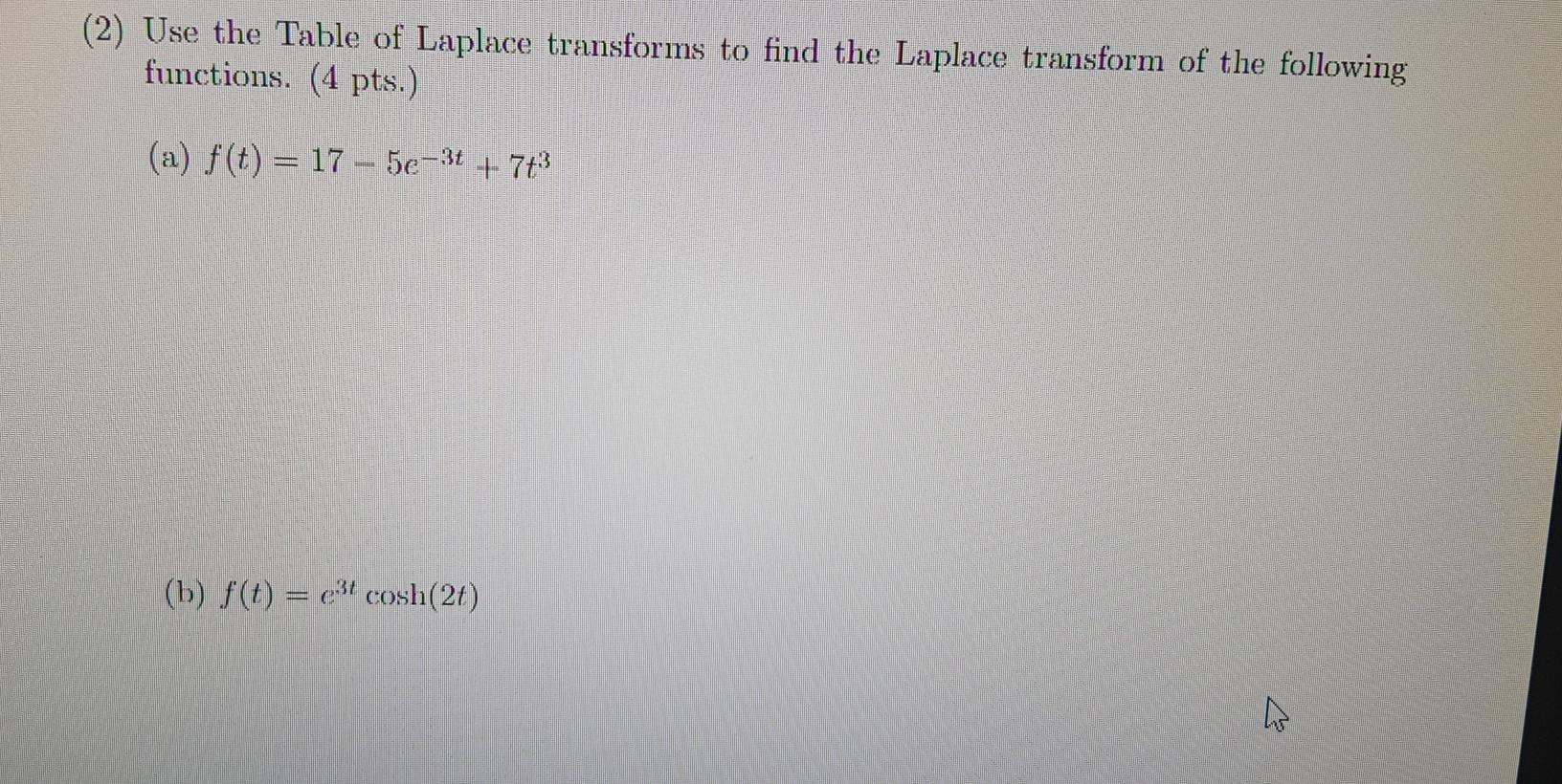 Solved (2) Use The Table Of Laplace Transforms To Find The | Chegg.com