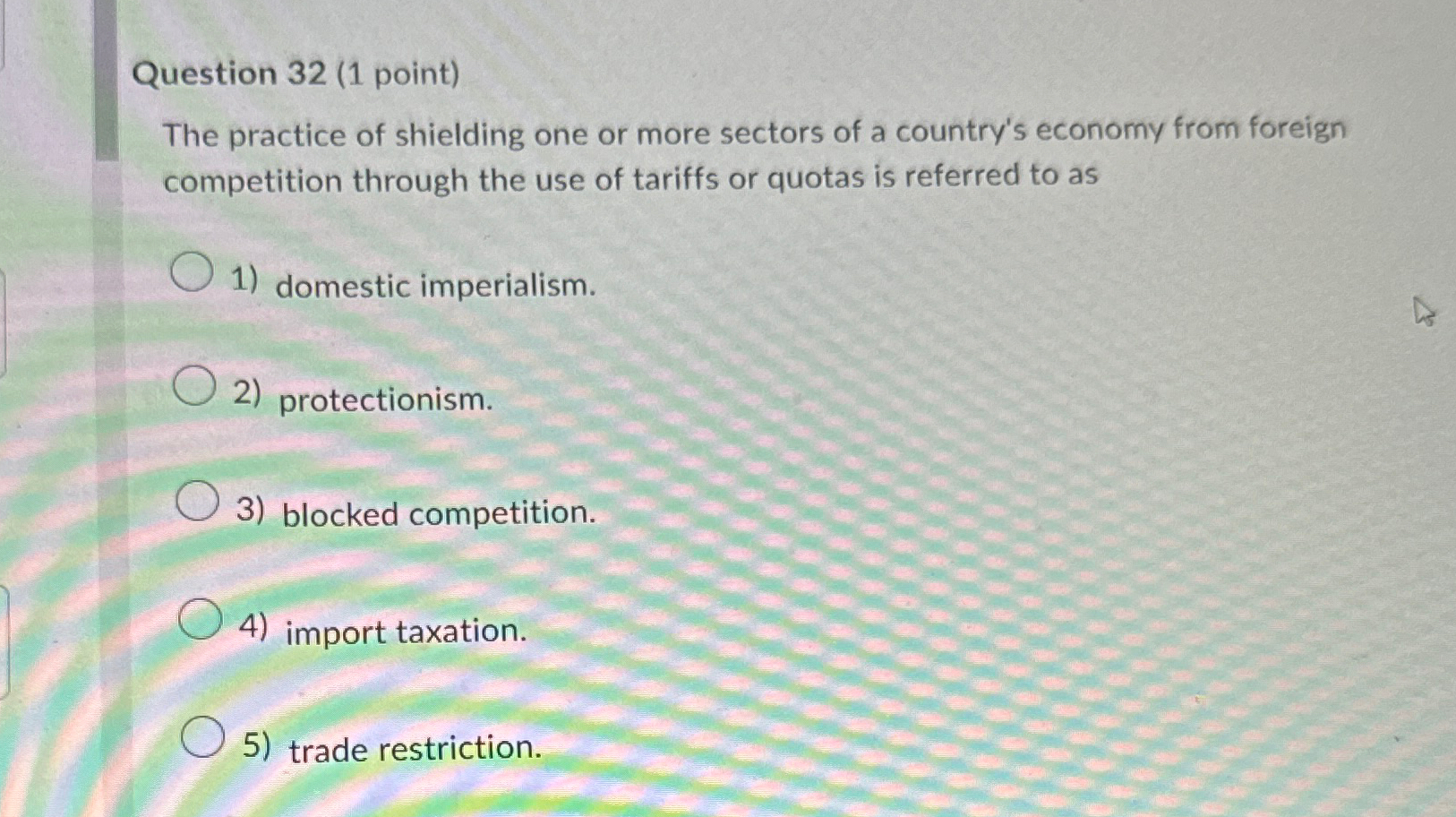 Solved Question 32 (1 ﻿point)The practice of shielding one | Chegg.com