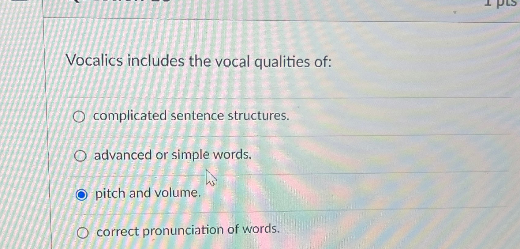 Solved Vocalics includes the vocal qualities of:complicated | Chegg.com