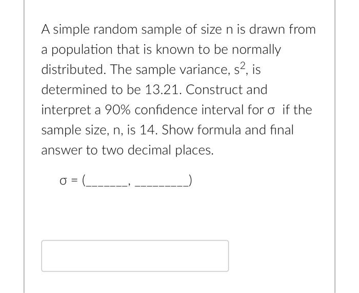 Solved A simple random sample of size n is drawn from a | Chegg.com