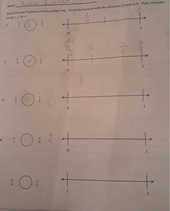 Name Avce Place The Two Fractions On The Number Line Chegg Com