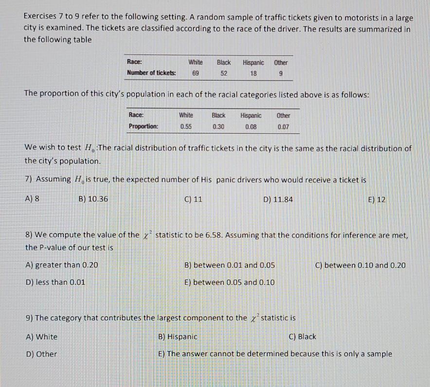 Solved Exercises 7 to 9 refer to the following setting. A | Chegg.com
