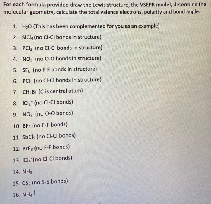 Solved For each formula provided draw the Lewis structure, | Chegg.com