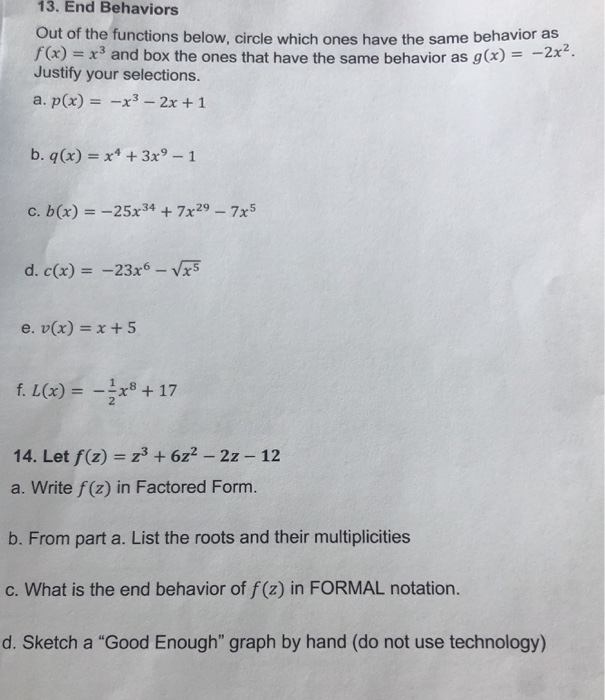 Solved 13 End Behaviors Out Of The Functions Below Circ Chegg Com