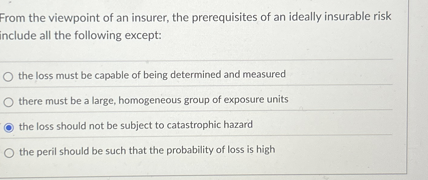 From the viewpoint of an insurer, the prerequisites | Chegg.com
