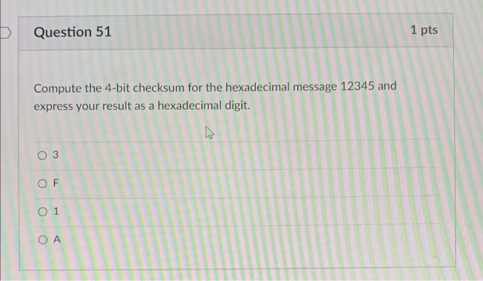 Solved D Question 51 Compute The 4-bit Checksum For The | Chegg.com