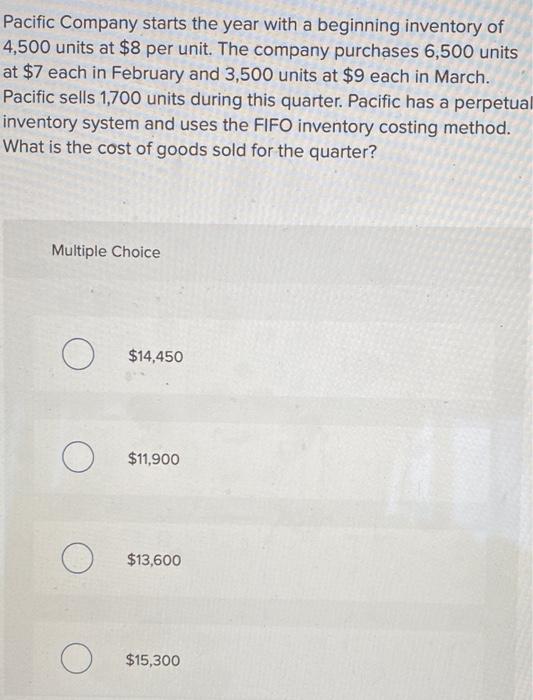 Solved Pacific Company Starts The Year With A Beginning | Chegg.com