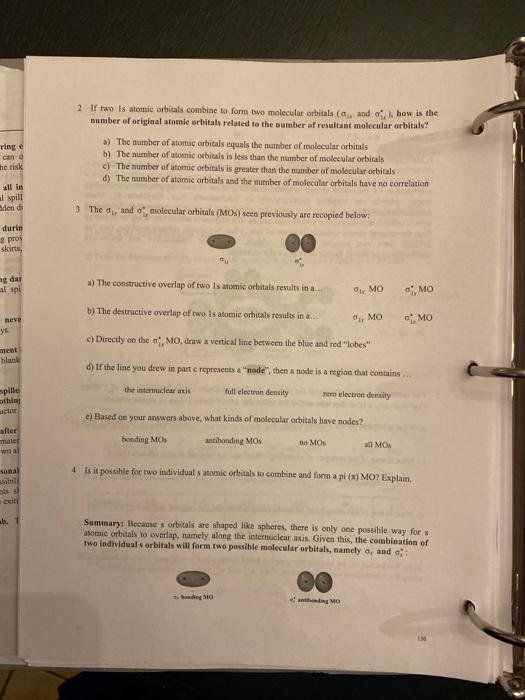 Solved ring 2. If two is atomic orbitals combine to form two | Chegg.com