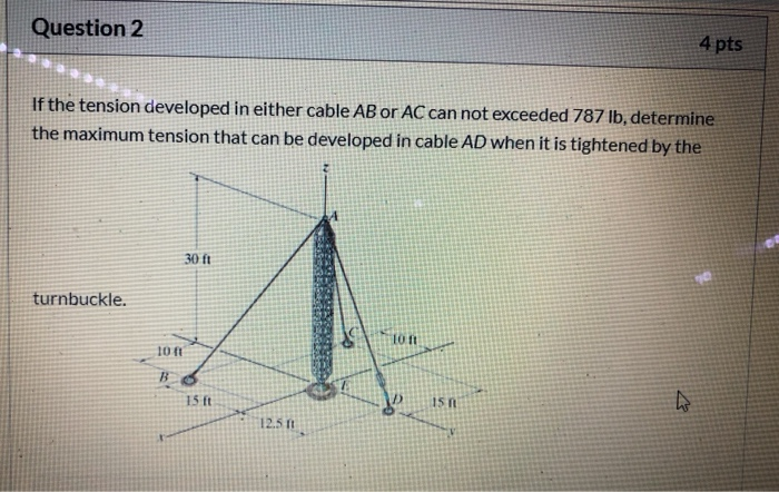 Solved If the tension developed in either cable AB or AC can | Chegg.com
