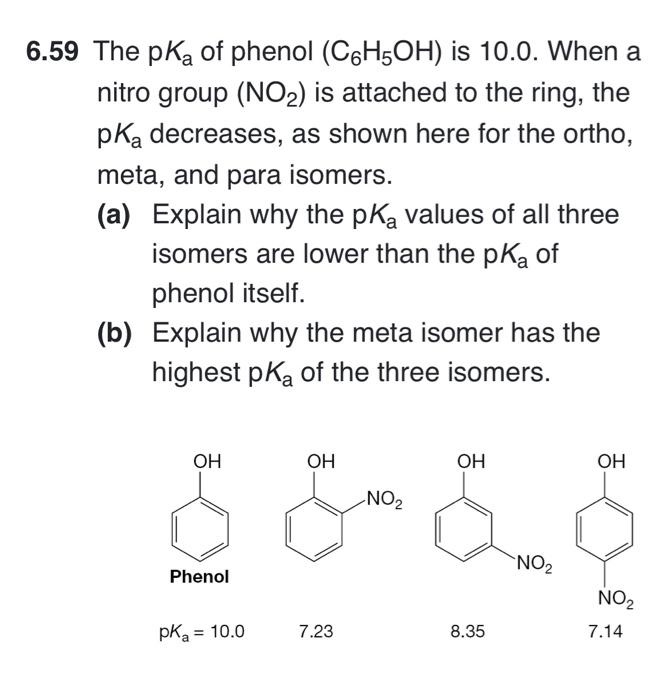 Solved 6.59 The pK₂ of phenol (C6H5OH) is 10.0. When a nitro | Chegg.com