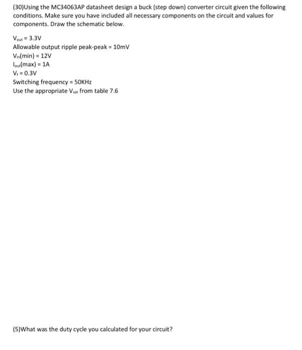 Solved (30)Using the MC34063AP datasheet design a buck (step | Chegg.com