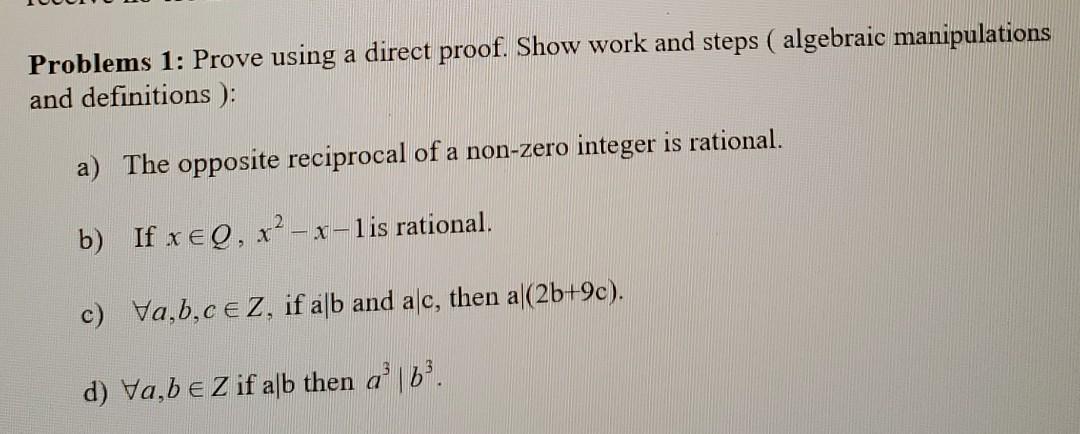 Solved Problems 1: Prove using a direct proof. Show work and | Chegg.com