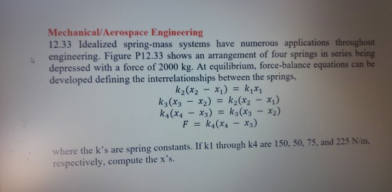 Mechanical/Aerospace Engineering 12.33 Idealized spring-mass systems have numerous applications throughout engineering. Figur