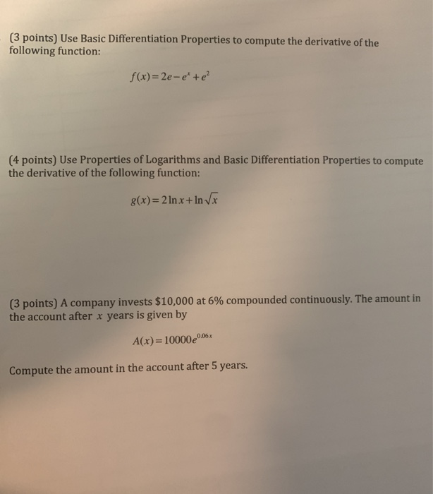 Solved (3 points) Use Basic Differentiation Properties to