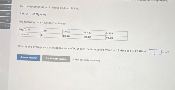 Solved For the decomposition of nitrous oxide at 565∘C 2 | Chegg.com