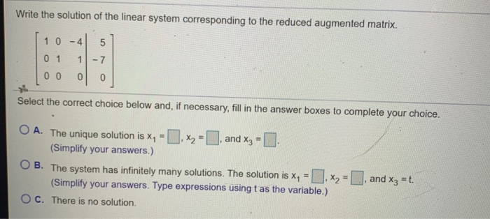 Solved Write the solution of the linear system corresponding | Chegg.com