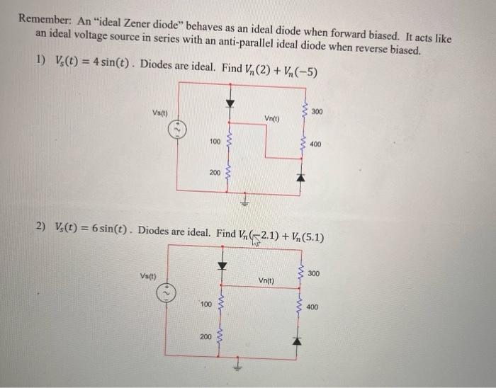 Solved Remember: An "ideal Zener Diode" Behaves As An Ideal | Chegg.com