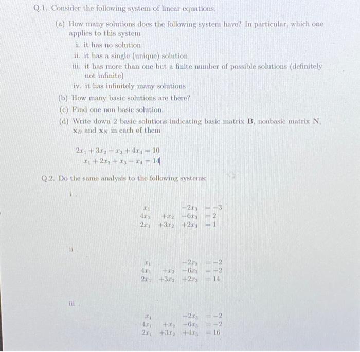 Solved 1. Consider the following system of linear equations. | Chegg.com