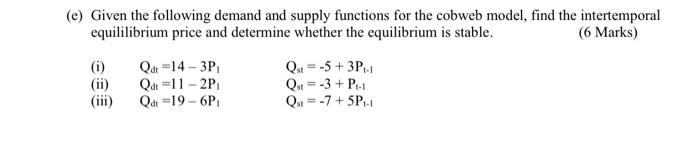 Solved (e) Given The Following Demand And Supply Functions | Chegg.com