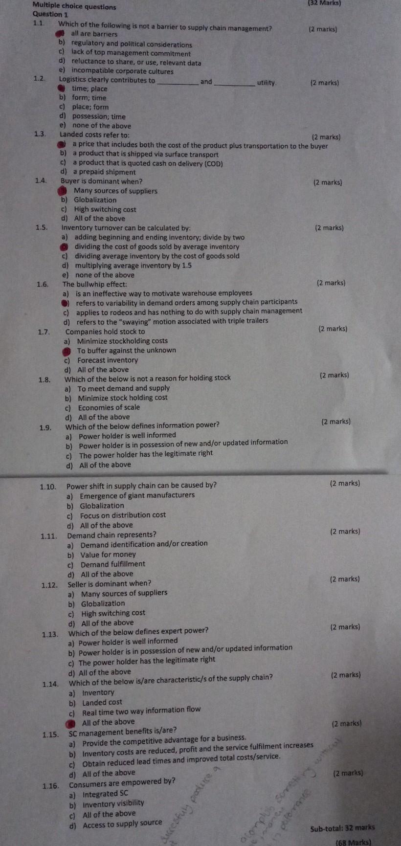 Solved Multiple choice questions (32 Marks) Question 1 1.1