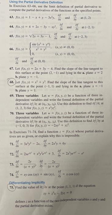 Solved Using the Partial Derivative Definition In Exercises | Chegg.com
