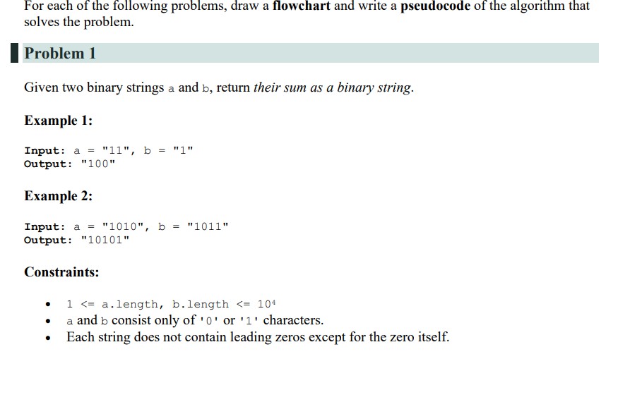 solves the problem.Problem 1Given two binary strings | Chegg.com