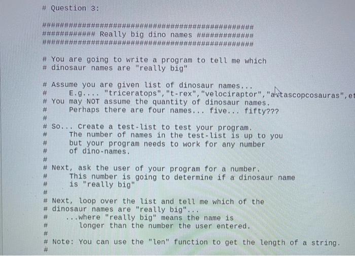 Solved # Question 3 : ########### ############ Really big | Chegg.com