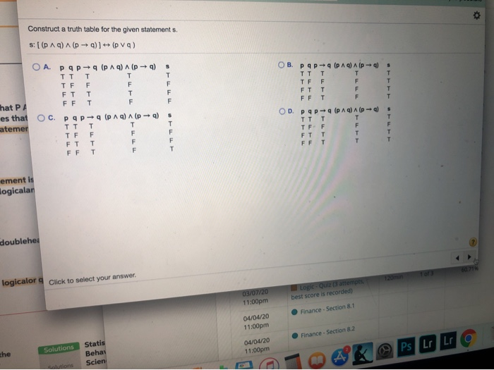 Solved Construct a truth table for the given statements. s: | Chegg.com