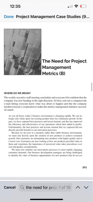 Solved Done Project Management Case Studies (9... The Need | Chegg.com