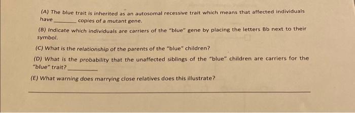 Solved (A) The blue trait is inherited as an autosomal | Chegg.com