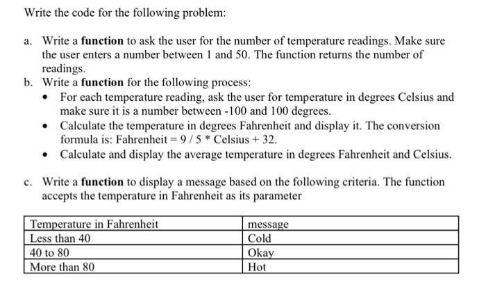 Solved Write the code for the following problem: a. Write a | Chegg.com