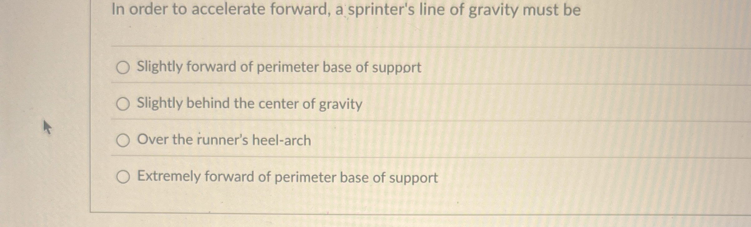 Solved In order to accelerate forward, a sprinter's line of | Chegg.com