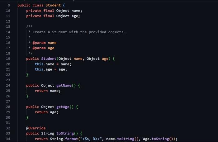 Solved public class student \{ private final Object name; | Chegg.com