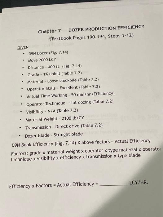 Solved - . - . Chapter 7 DOZER PRODUCTION EFFICIENCY | Chegg.com